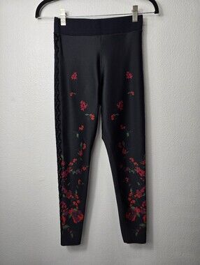 ultracor Black Leggings with Red Floral Print